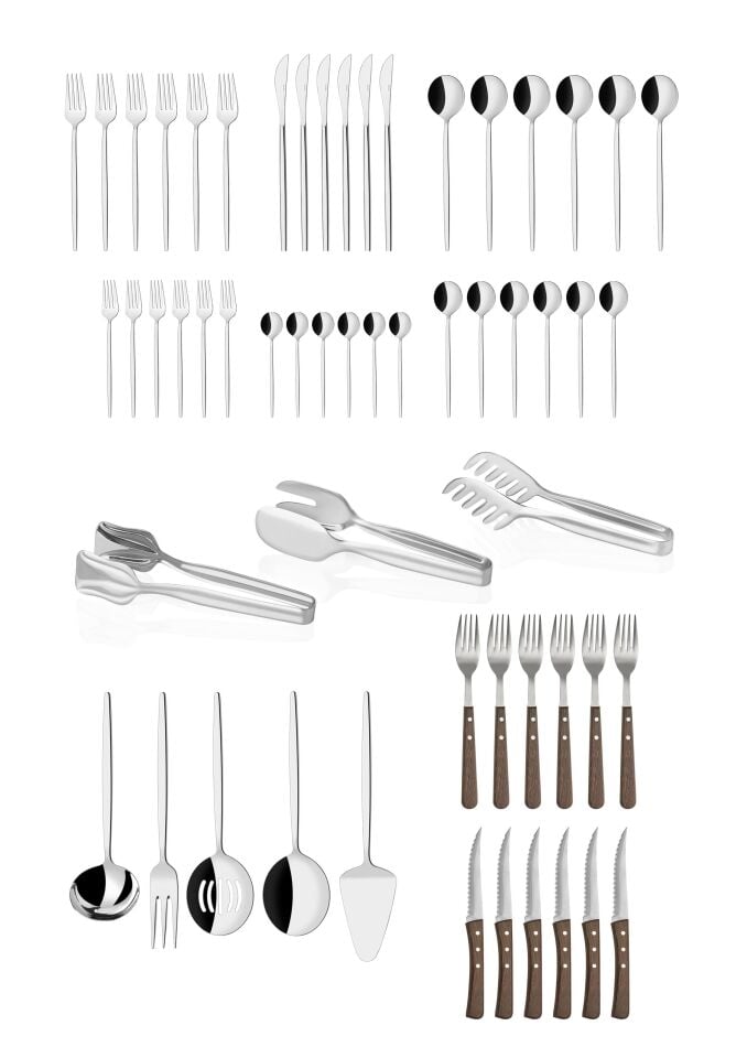 56 Parça Paslanmaz Çelik,Aris 18/10-6 Kişilik Çatal Kaşık Bıçak,Steak Çatal-Bıçak,Servis Seti