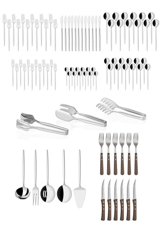 92 Parça Paslanmaz Çelik,Aris 18/10-12 Kişilik Çatal Kaşık Bıçak,Steak Çatal-Bıçak,Servis Seti
