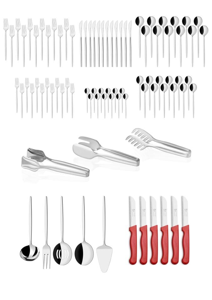 86 Parça Paslanmaz Çelik,Aris 18/10-12 Kişilik Çatal Kaşık Bıçak,Meyve Bıçak,Servis Seti