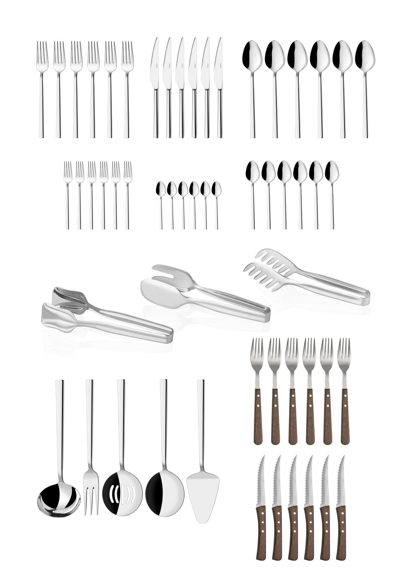 56 Parça Paslanmaz Çelik,Deniz model-6 Kişilik Çatal Kaşık Bıçak,Steak Çatal-Bıçak,Servis Seti