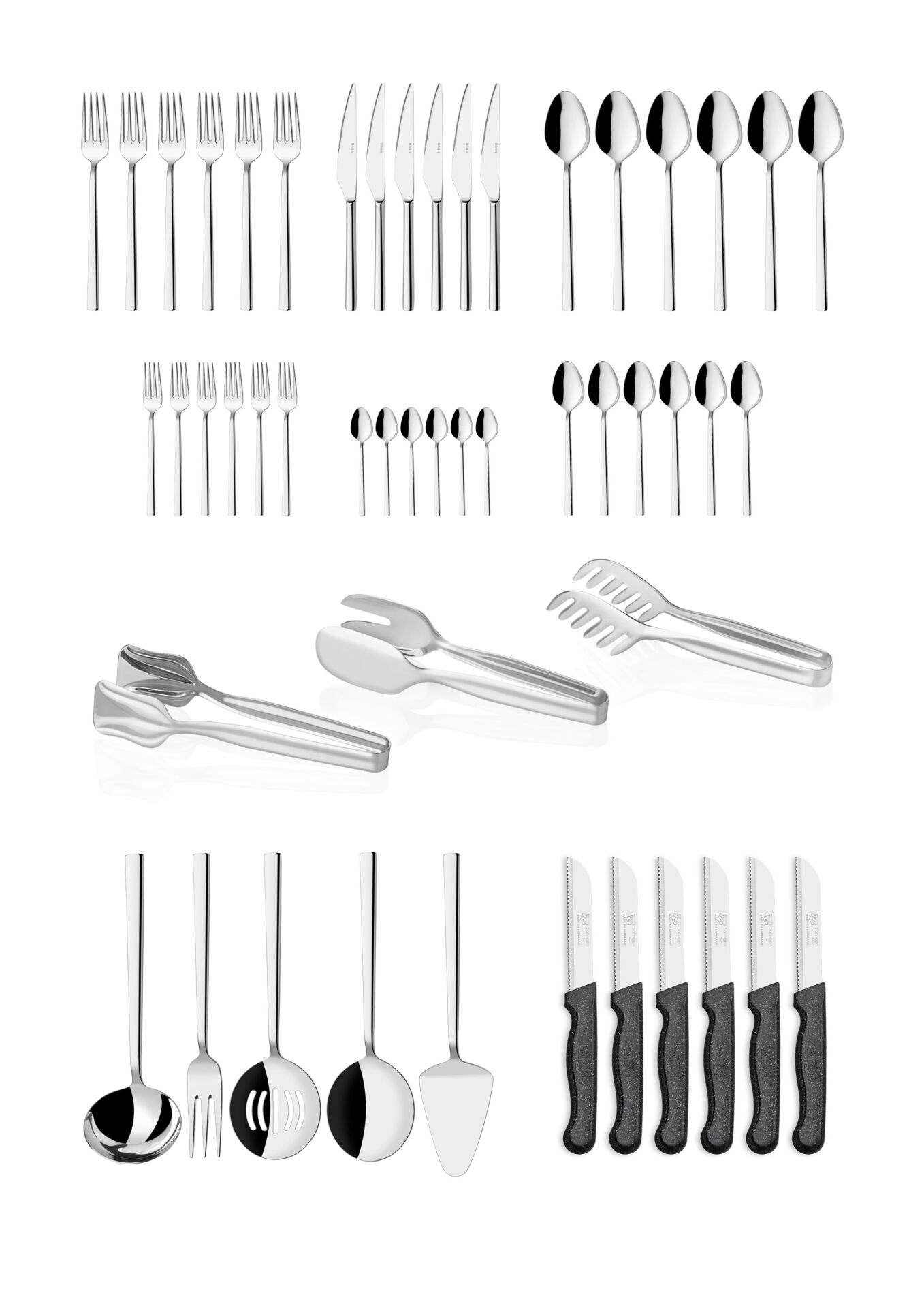 50 Parça Paslanmaz Çelik,Deniz model-6 Kişilik Çatal Kaşık Bıçak,Meyve Bıçak,Servis Seti