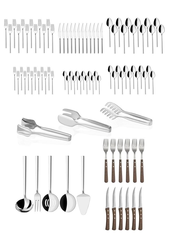 92 Parça Paslanmaz Çelik,Deniz model-12 Kişilik Çatal Kaşık Bıçak,Steak Çatal-Bıçak,Servis Seti