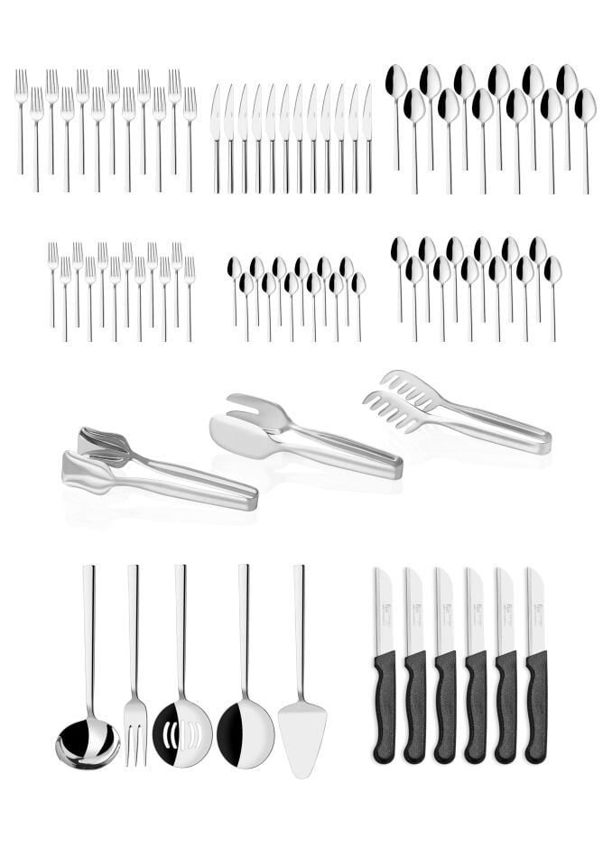 86 Parça Paslanmaz Çelik,Deniz model-12 Kişilik Çatal Kaşık Bıçak,Meyve Bıçak,Servis Seti