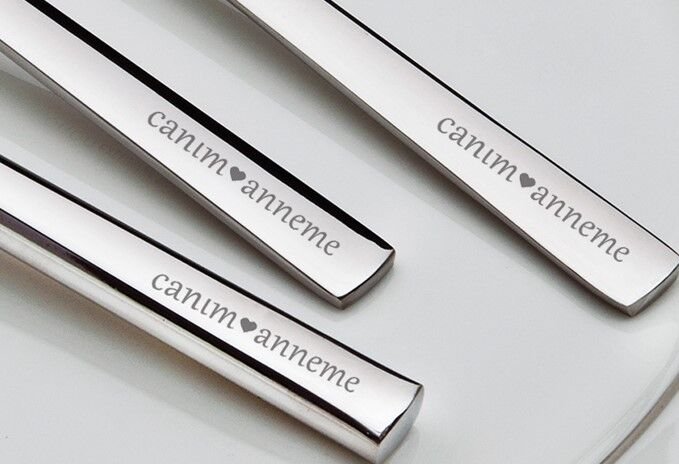 Günlük Kullanım İçin Deniz Canım Anneme 24 Parça Çatal Kaşık Bıçak Seti 18/0