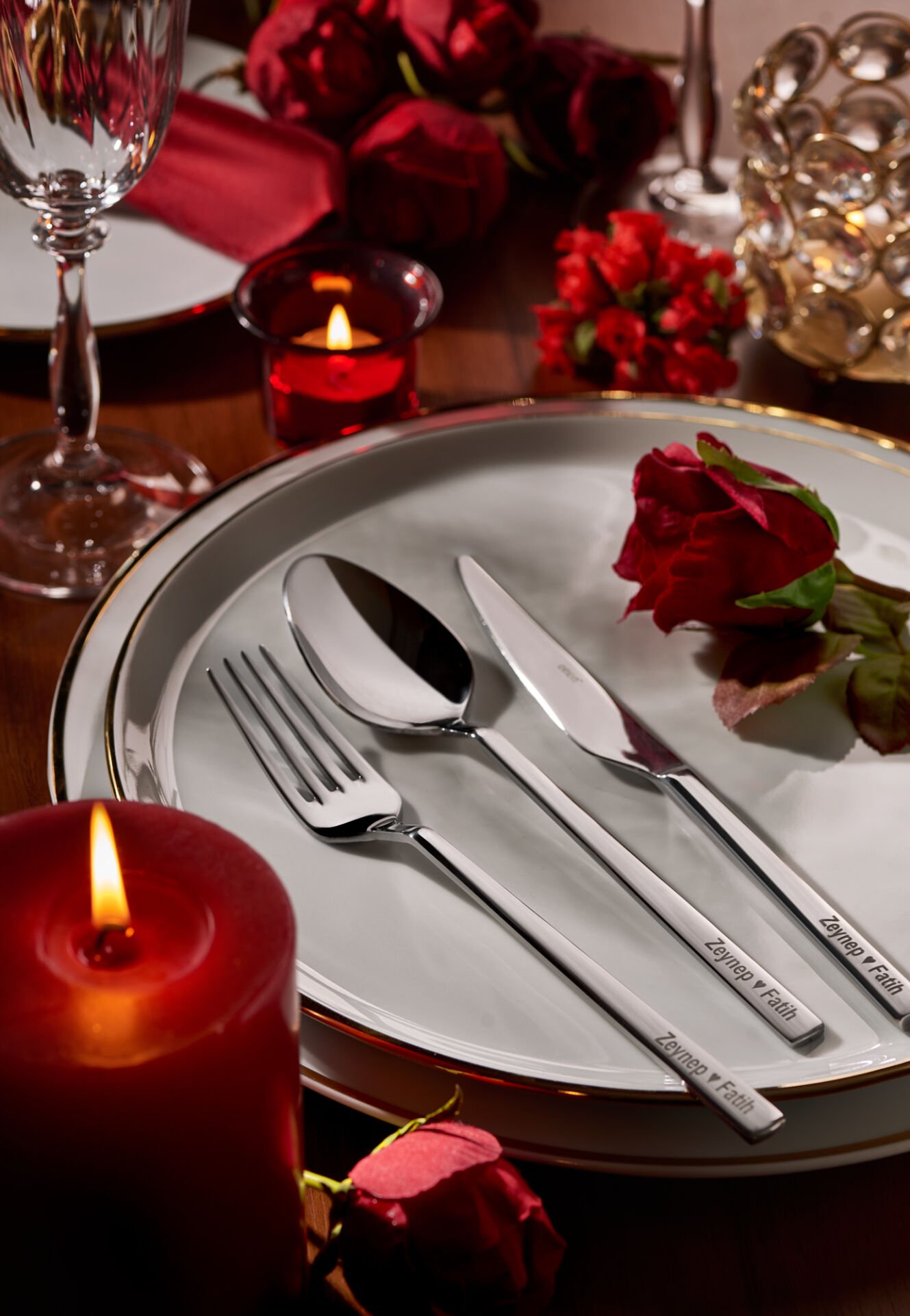 Kişiye Özel İsim Yazılabilir Olimpos Sade 60 Parça Çatal Kaşık Takımı